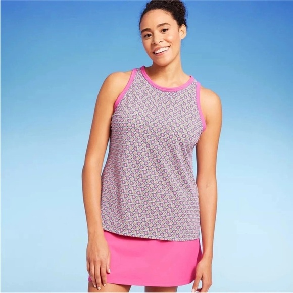 Lands’ End Women’s UPF 50 Pink Geo Print High Neck Tankini Top  XL NWT - Picture 1 of 7